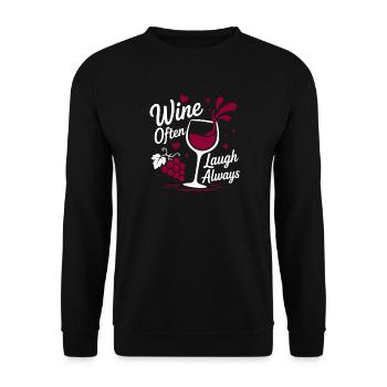 Wein lacht oft immer - Unisex Pullover - Schwarz - Vorne - Alina (178cm) & Michal (187cm)