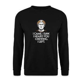 Kaugeräusche Chewing Essgeräusche Schmatzen Kauen - Unisex Pullover - Schwarz - Vorne - Alina (178cm) & Michal (187cm)