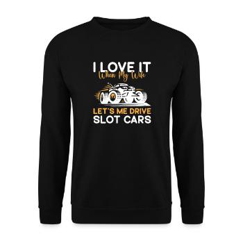 Car Drag Racing Let`s My Drive Slot Cars Race - Unisex Pullover - Schwarz - Vorne - Alina (178cm) & Michal (187cm)