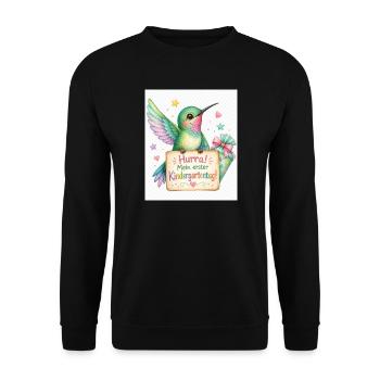 Hurra: Erster Kindergartenstart - Unisex Pullover - Schwarz - Vorne - Alina (178cm) & Michal (187cm)