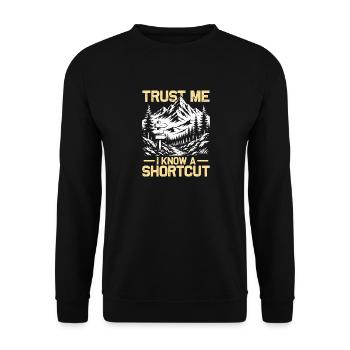 I know a shortcut Wandern Berge Bergsteigen - Unisex Pullover - Schwarz - Vorne - Alina (178cm) & Michal (187cm)