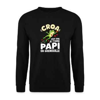 Croa Veut Dire Je T'aime Papi Grenouille - Sweat-shirt Unisexe - noir - Devant - Alina (178cm) & Michal (187cm)