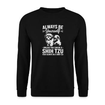 Shih Tzu Sprüche Hunde Lustiges Shih Tzu Geschenk  - Unisex Pullover - Schwarz - Vorne - Alina (178cm) & Michal (187cm)