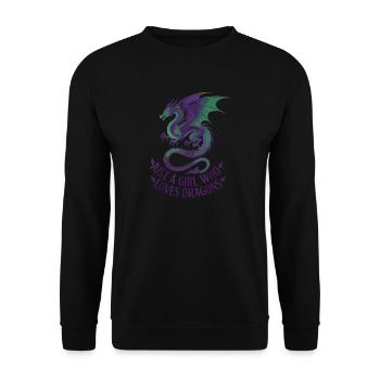 Drachenliebe: Mädchen Motiv - Unisex Pullover - Schwarz - Vorne - Alina (178cm) & Michal (187cm)