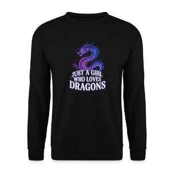 Drachenliebe: Girl liebt Drachen - Unisex Pullover - Schwarz - Vorne - Alina (178cm) & Michal (187cm)