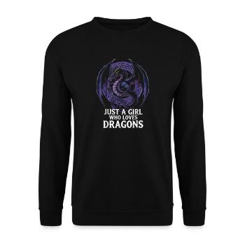Mädchen liebt Drachen Grafik - Unisex Pullover - Schwarz - Vorne - Alina (178cm) & Michal (187cm)