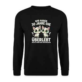 Katzen Duo: 30 Jahre Ehe - Unisex Pullover - Schwarz - Vorne - Alina (178cm) & Michal (187cm)