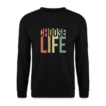 Wählen Sie das inspirierende Zitat des Lebens – Retro-Design - Unisex Pullover - Schwarz - Vorne - Alina (178cm) & Michal (187cm)