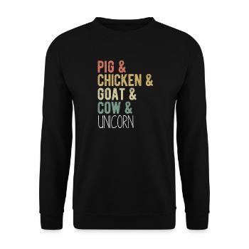 Schwein, Huhn, Ziegen, Kuh, Einhorn, Snillfarm - Unisex Pullover - Schwarz - Vorne - Alina (178cm) & Michal (187cm)