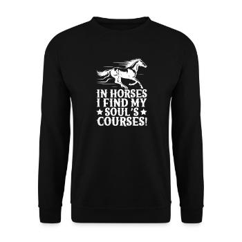 Hobby Horse Rider I Find My Soul´s English Riding - Unisex Pullover - Schwarz - Vorne - Alina (178cm) & Michal (187cm)