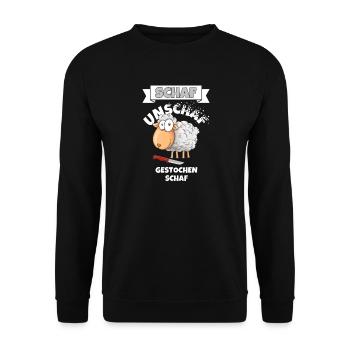 Schaf Unschaf Gestochen Schaf Wortspiel - Unisex Pullover - Schwarz - Vorne - Alina (178cm) & Michal (187cm)
