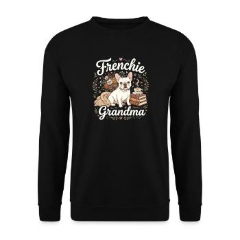 Frenchie Grandma Florale Wärme - Unisex Pullover - Schwarz - Vorne - Alina (178cm) & Michal (187cm)