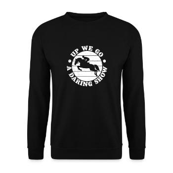 Hobby Horse Rider Up We Go English Riding - Unisex Pullover - Schwarz - Vorne - Alina (178cm) & Michal (187cm)