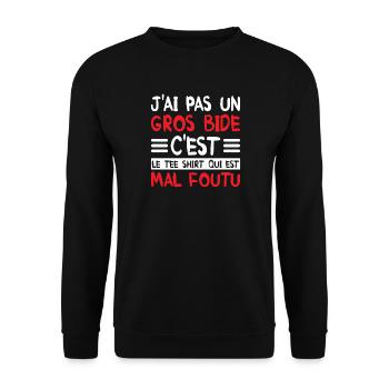 J'ai Pas Un Gros Bide, Tee Shirt Humour Drôle  - Sweat-shirt Unisexe - noir - Devant - Alina (178cm) & Michal (187cm)