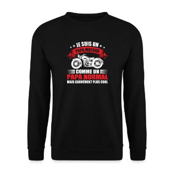Papa Motard, Tee Shirt Humour Moto Homme Cadeau - Sweat-shirt Unisexe - noir - Devant - Alina (178cm) & Michal (187cm)