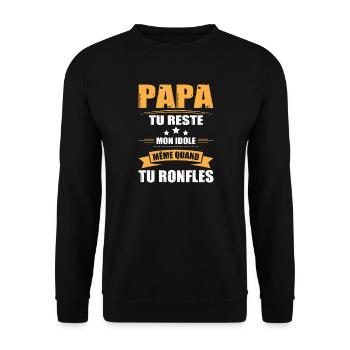 Papa Ronfleur, Tee Shirt Humour Cadeau Papa Drôle - Sweat-shirt Unisexe - noir - Devant - Alina (178cm) & Michal (187cm)