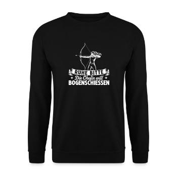 Bogensport Die Chefin will Bogenschießen - Unisex Pullover - Schwarz - Vorne - Alina (178cm) & Michal (187cm)