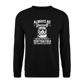 Schottische Faltohrkatze Scottish Fold Geschenk - Unisex Pullover - Schwarz - Vorne - Alina (178cm) & Michal (187cm)