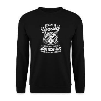 Schottische Faltohrkatze Scottish Fold Geschenk - Unisex Pullover - Schwarz - Vorne - Alina (178cm) & Michal (187cm)