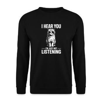 Schottische Faltohrkatze Scottish Fold Geschenk - Unisex Pullover - Schwarz - Vorne - Alina (178cm) & Michal (187cm)