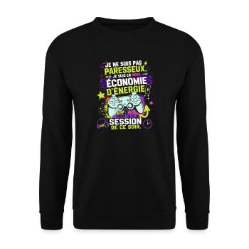 Gamer En Mode Économie D'Énergie - Humour games - Sweat-shirt Unisexe - noir - Devant - Alina (178cm) & Michal (187cm)