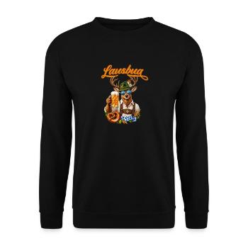 Lausbua Deer Lederhosen Men's Costume  - Unisex Pullover - Schwarz - Vorne - Alina (178cm) & Michal (187cm)