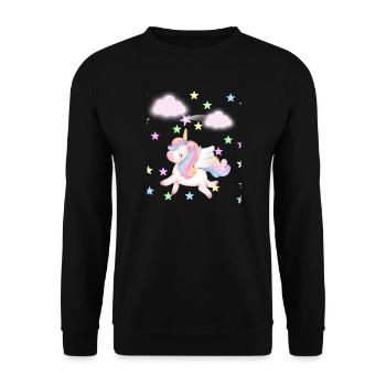 Einhorn mit Regenbogen & Sternen – Kawaii - Unisex Pullover - Schwarz - Vorne - Alina (178cm) & Michal (187cm)