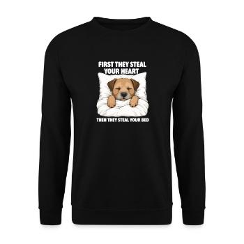 Zuerst stehlen sie dein Herz – Border Terrier - Unisex Pullover - Schwarz - Vorne - Alina (178cm) & Michal (187cm)