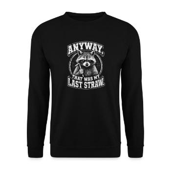 Letzter Stroh Raccoon Humor - Unisex Pullover - Schwarz - Vorne - Alina (178cm) & Michal (187cm)
