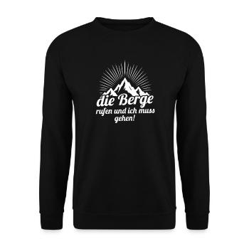 Die Berge rufen und ich muss gehen Berg Sprüche - Unisex Pullover - Schwarz - Vorne - Alina (178cm) & Michal (187cm)