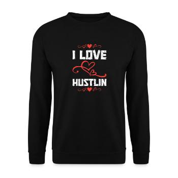 I Love Hustlin Herzdesign - Unisex Pullover - Schwarz - Vorne - Alina (178cm) & Michal (187cm)