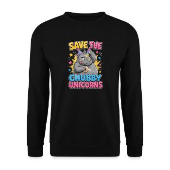 Rette die pummeligen Einhörner - Unisex Pullover - Schwarz - Vorne - Alina (178cm) & Michal (187cm)