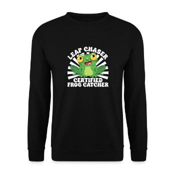 Frog Catcher Leap Chaser Certified Frog - Unisex Pullover - Schwarz - Vorne - Alina (178cm) & Michal (187cm)