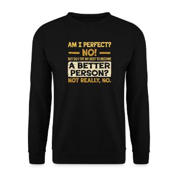 Bin ich perfekt? Nicht wirklich - Unisex Pullover - Schwarz - Vorne - Alina (178cm) & Michal (187cm)