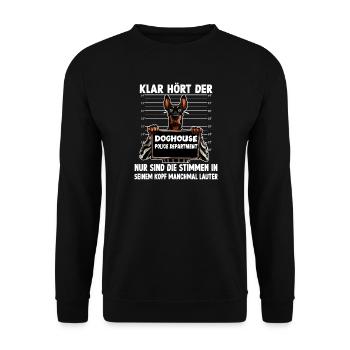 Doberman Lustiges Dobermann Hundehalter Geschenk - Unisex Pullover - Schwarz - Vorne - Alina (178cm) & Michal (187cm)