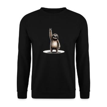 Rockendes Faultier mit Sonnenbrille - Unisex Pullover - Schwarz - Vorne - Alina (178cm) & Michal (187cm)