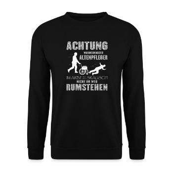 Altenpflege Pfleger Pflegepersonal Pflegekraft - Unisex Pullover - Schwarz - Vorne - Alina (178cm) & Michal (187cm)
