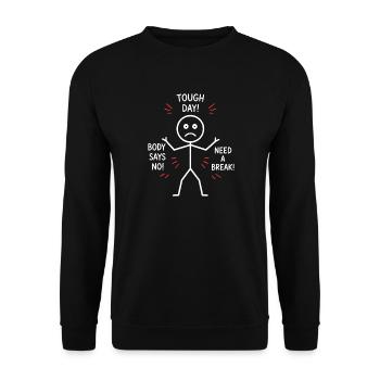 Tough Day Burnout-Strichfigur - Unisex Pullover - Schwarz - Vorne - Alina (178cm) & Michal (187cm)