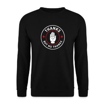 Danke, aber nein danke Handabzeichen - Unisex Pullover - Schwarz - Vorne - Alina (178cm) & Michal (187cm)
