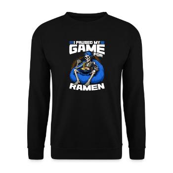 Funny Gaming and Ramen Gamer Skeleton - Unisex Pullover - Schwarz - Vorne - Alina (178cm) & Michal (187cm)