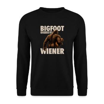 Bigfoot schnappte sich meinen Wiener – Sasquatch-Camping - Unisex Pullover - Schwarz - Vorne - Alina (178cm) & Michal (187cm)