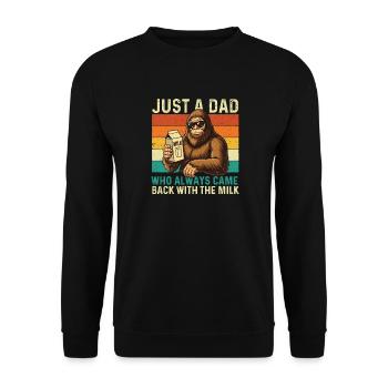 Vater, der mit der Milch zurückkam – Bigfoot-Papa - Unisex Pullover - Schwarz - Vorne - Alina (178cm) & Michal (187cm)