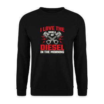 Ich liebe den Geruch von Diesel – Kfz-Mechaniker-Humor - Unisex Pullover - Schwarz - Vorne - Alina (178cm) & Michal (187cm)