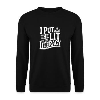 Ich setze die Literatur in Alphabetisierung - Unisex Pullover - Schwarz - Vorne - Alina (178cm) & Michal (187cm)