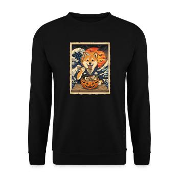 Halloween Shiba Inu Ramen Große Wellenkunst - Unisex Pullover - Schwarz - Vorne - Alina (178cm) & Michal (187cm)