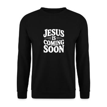 Jesus kommt bald - Unisex Pullover - Schwarz - Vorne - Alina (178cm) & Michal (187cm)