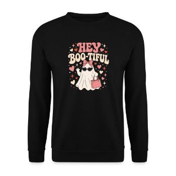Hey Boo-tiful Retro Geist Halloween Süßes Design - Unisex Pullover - Schwarz - Vorne - Alina (178cm) & Michal (187cm)