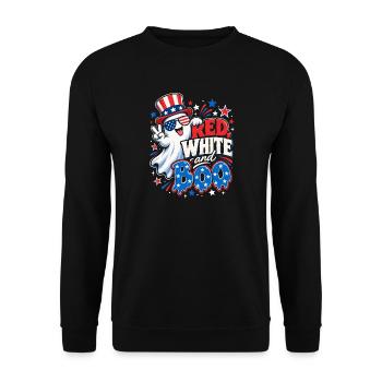 Rot-Weiß Blau Boo Patriotisch - Unisex Pullover - Schwarz - Vorne - Alina (178cm) & Michal (187cm)