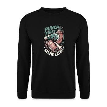 Punch First Selfie Later Gloves Boxing Gloves - Unisex Pullover - Schwarz - Vorne - Alina (178cm) & Michal (187cm)