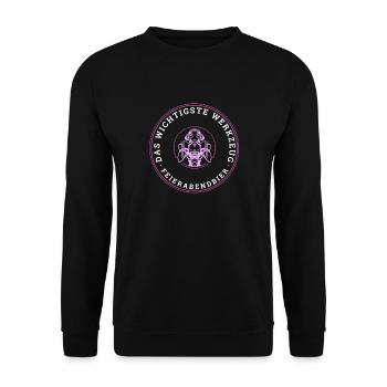 Feierabendbier Badge – Pink Rundillustration - Unisex Pullover - Schwarz - Vorne - Alina (178cm) & Michal (187cm)